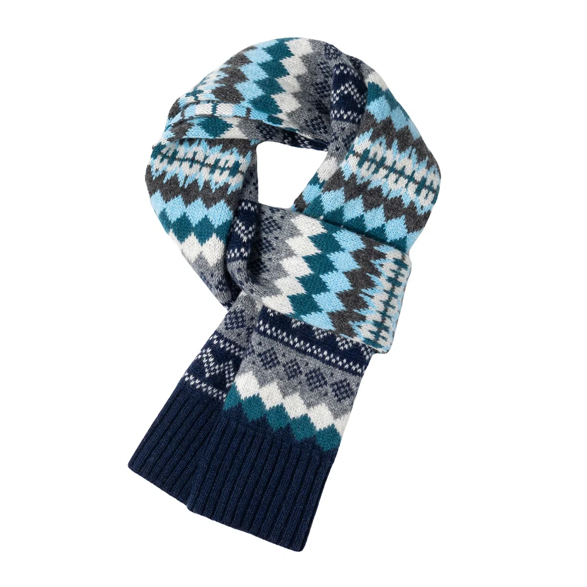 一米画纱 色彩斑斓针织工艺北欧风高级气质撞色条纹提花时尚外搭保暖护颈 绵羊毛 绒线围巾 男女同款情侣款