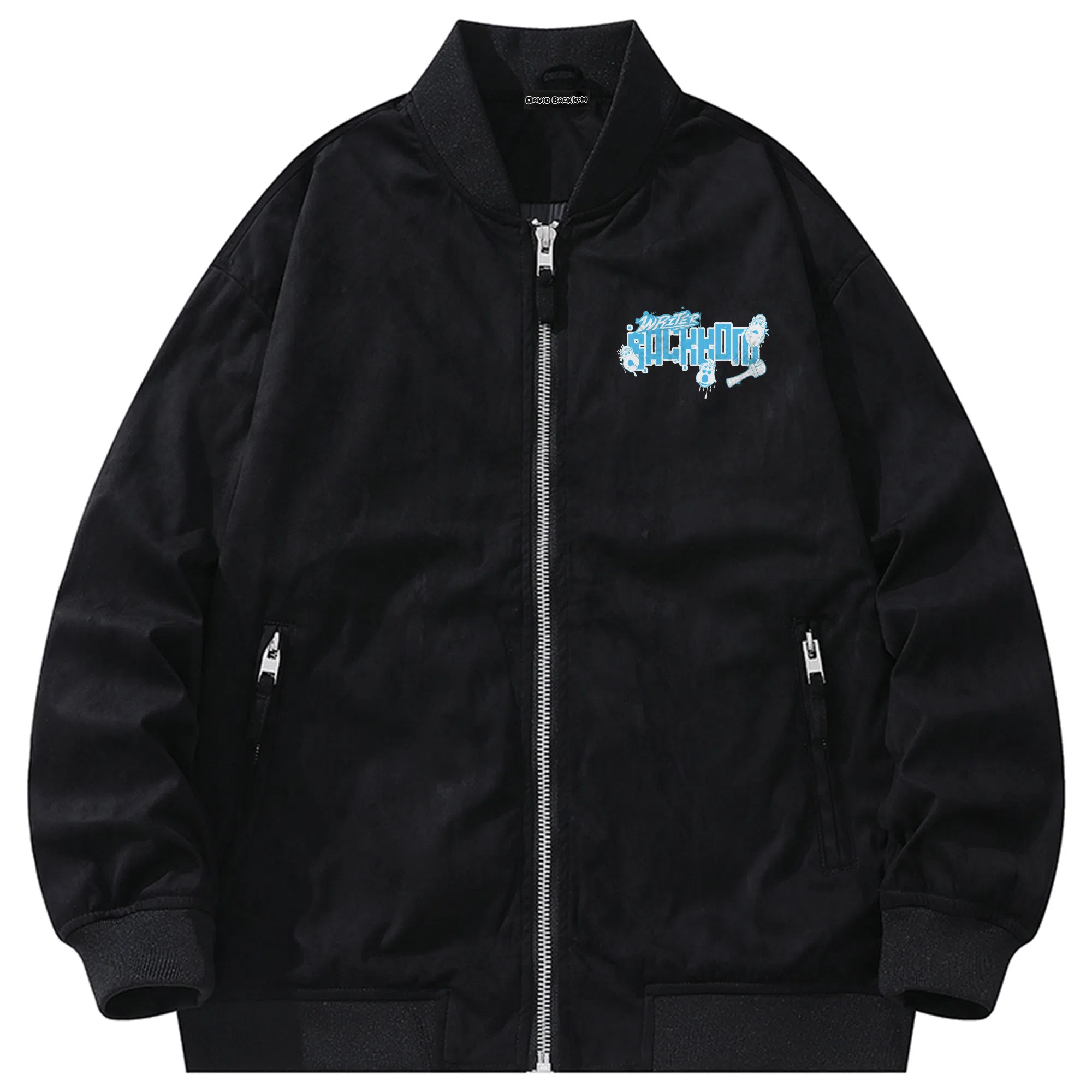 大卫贝肯 美式潮流高街复古印花字母拉链宽松百搭舒适加厚保暖防风休闲夹克 男女同款