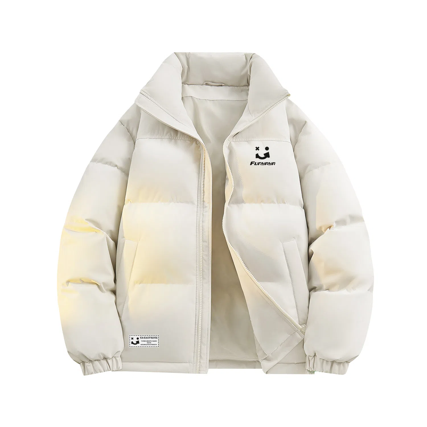 鸭鸭 创意笑脸字母刻字膜简约时尚设计运动休闲美式复古潮流户外撞色立领防风防寒宽松舒适百搭通勤保暖羽绒服 男女同款