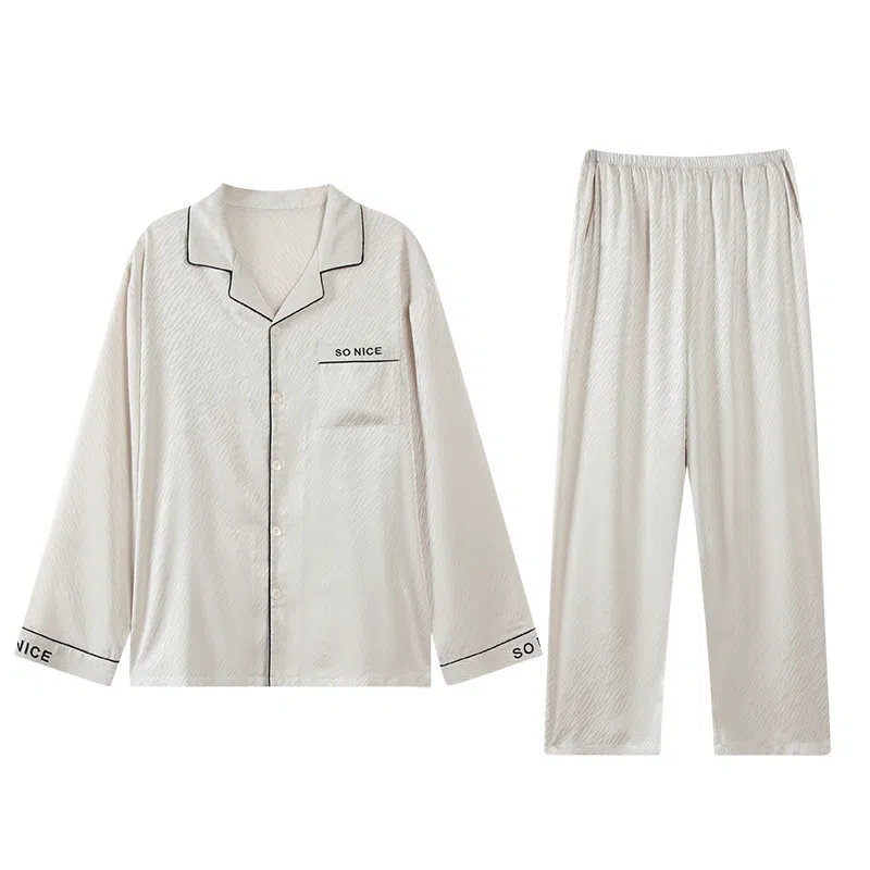 莫代尔 春秋季韩版休闲简约翻领开衫个性宽松无束缚家居服可外穿男士睡衣套装 男款