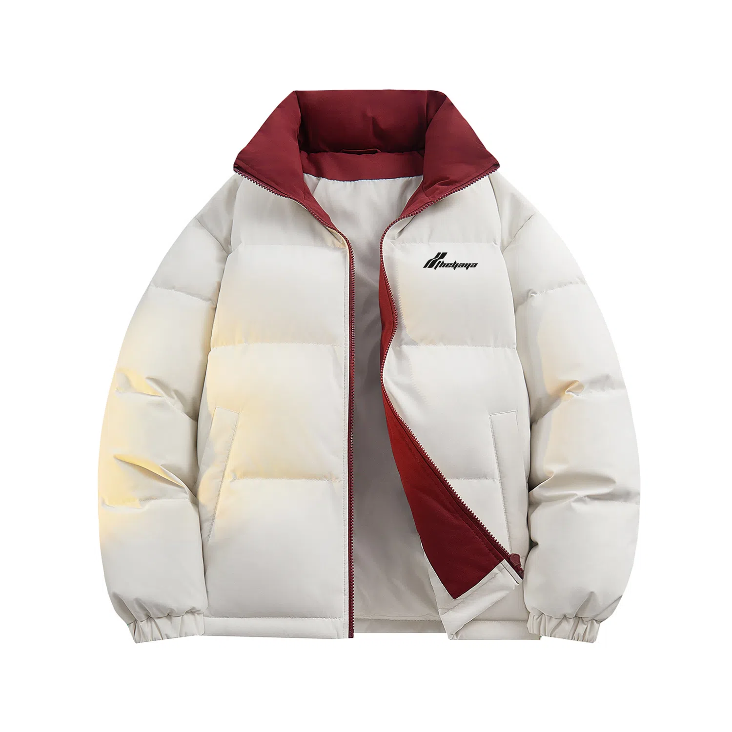 鸭鸭 美式字母基础款简约撞色拼接创意设计高级氛围感潮流户外撞色防风防寒休闲宽松百搭通勤无性别主义保暖立领面包羽绒服 男女同款