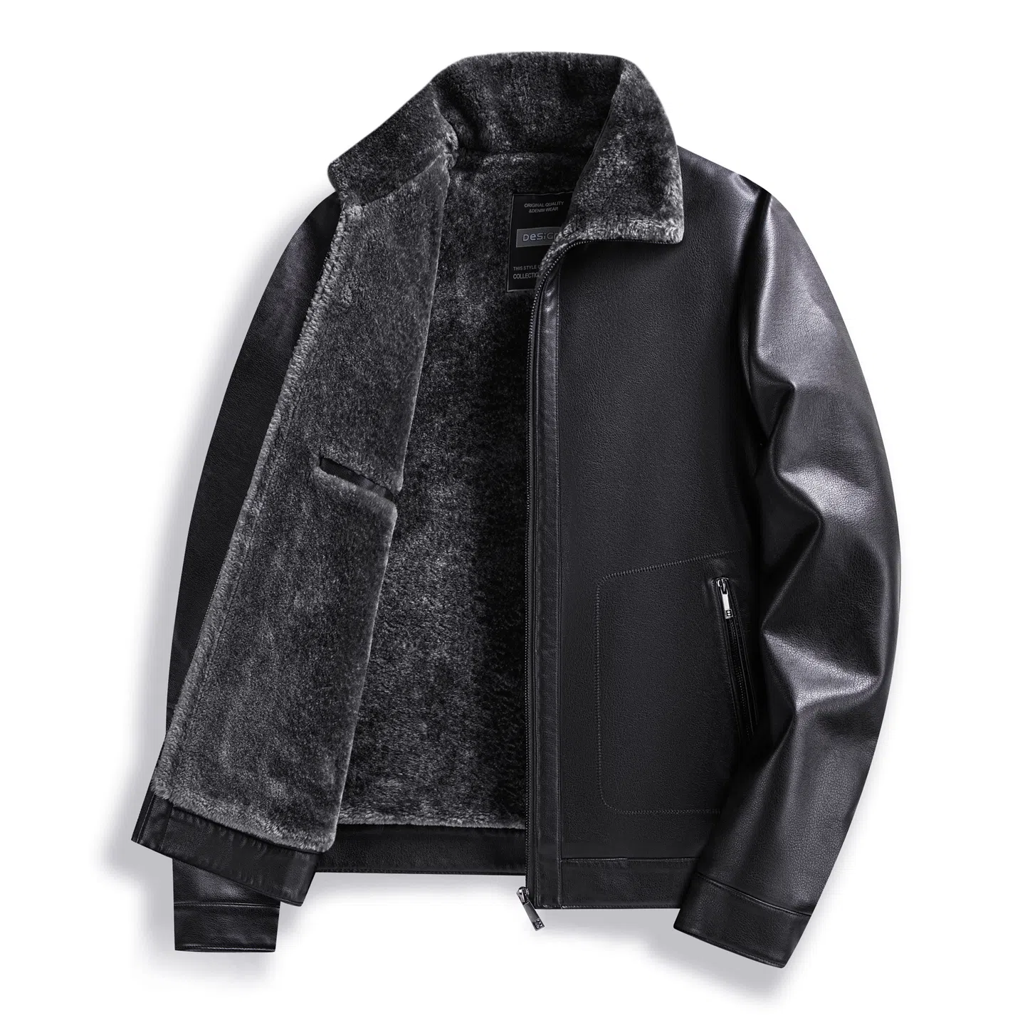 老爷车 中年男装翻毛领冬装皮夹克秋冬加绒加厚休闲保暖御寒外套皮衣 男款