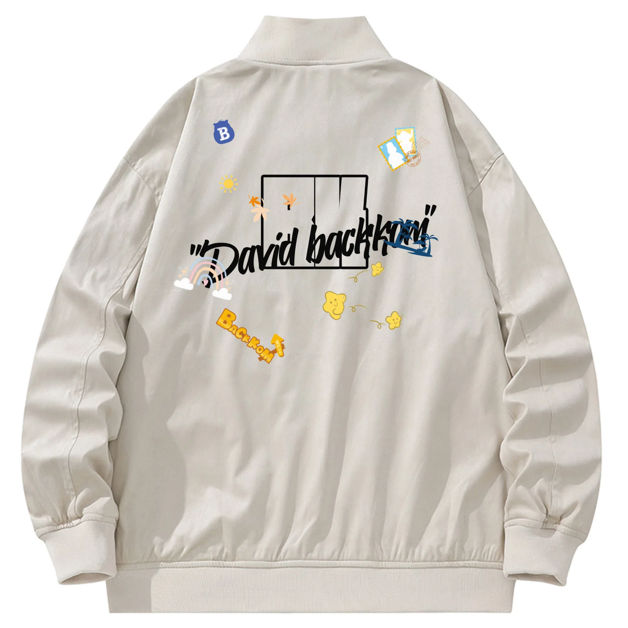 大卫贝肯 美式潮流高街复古印花字母拉链宽松百搭舒适加厚保暖防风夹克 男女同款