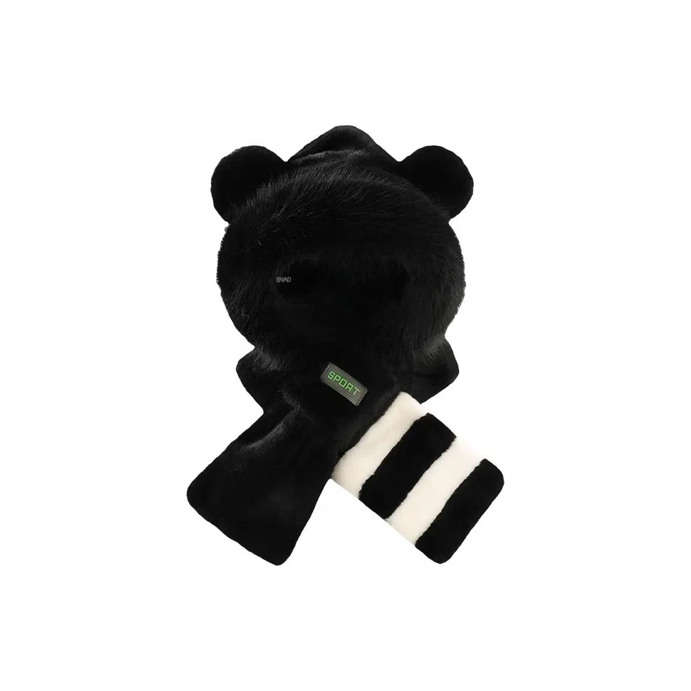 恩僾德 帽子男士秋冬季围巾一体连帽防风防寒加绒厚围脖保暖小众高颜值显脸小毛绒三件套女 聚酯纤维 斗篷帽 男女同款情侣款