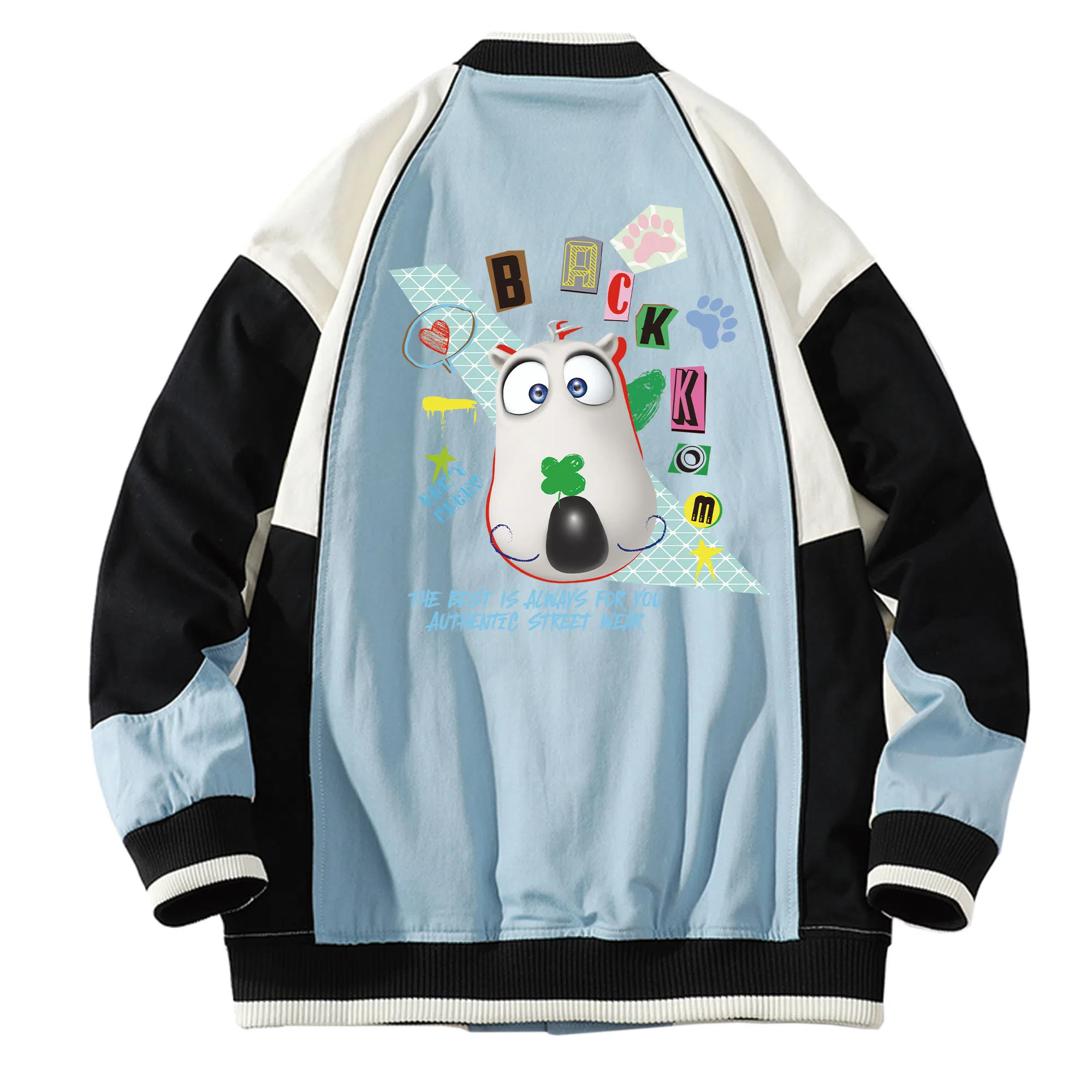 大卫贝肯 美式高街时尚潮流百搭字母印花宽松休闲撞色拼接款居家出行舒适透气夹克 男女同款