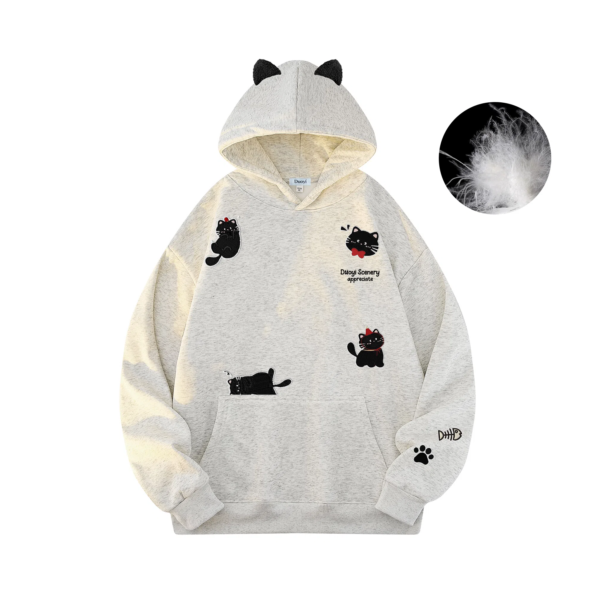 Duoyi Hooded Down Pullover Black Cat Logo