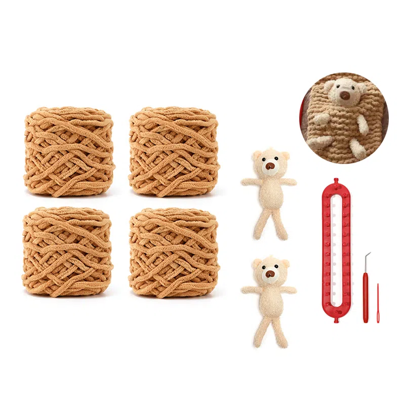 【口袋小熊~自织DIY】 攸委 可爱熊手工毛线团手织围巾秋冬季保暖防寒赠朋友心意百搭 涤纶 软糯亲肤编织材料包柔软围脖 男女同款情侣款