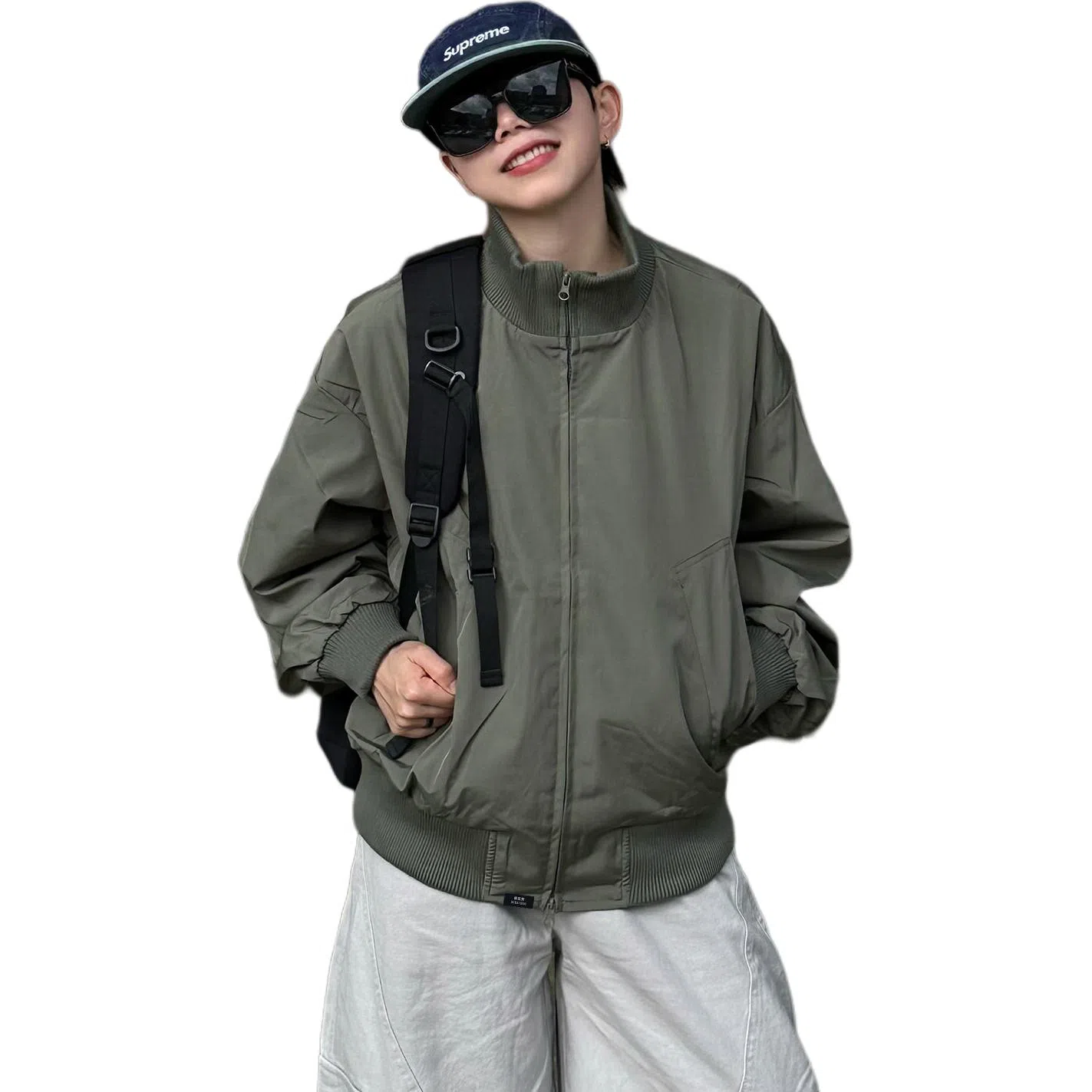 徐百货  春秋款美式潮牌双拉链立领飞行员夹克潮流宽松教练休闲工装外套棒球服 男款