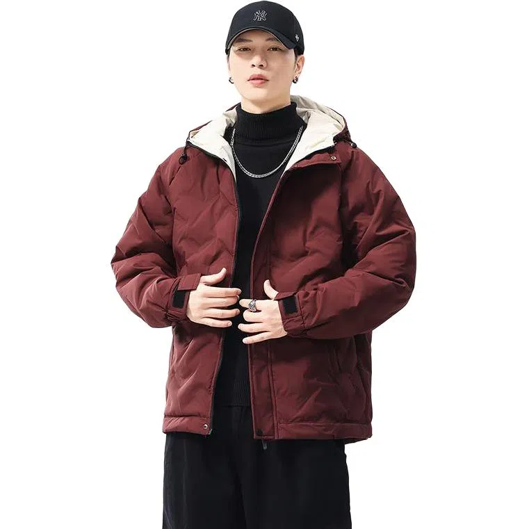 么宁 秋冬季长袖保暖棉衣褶皱感纯色连帽防寒休闲外套简约百搭舒适面包服潮流时尚棉服 男女同款