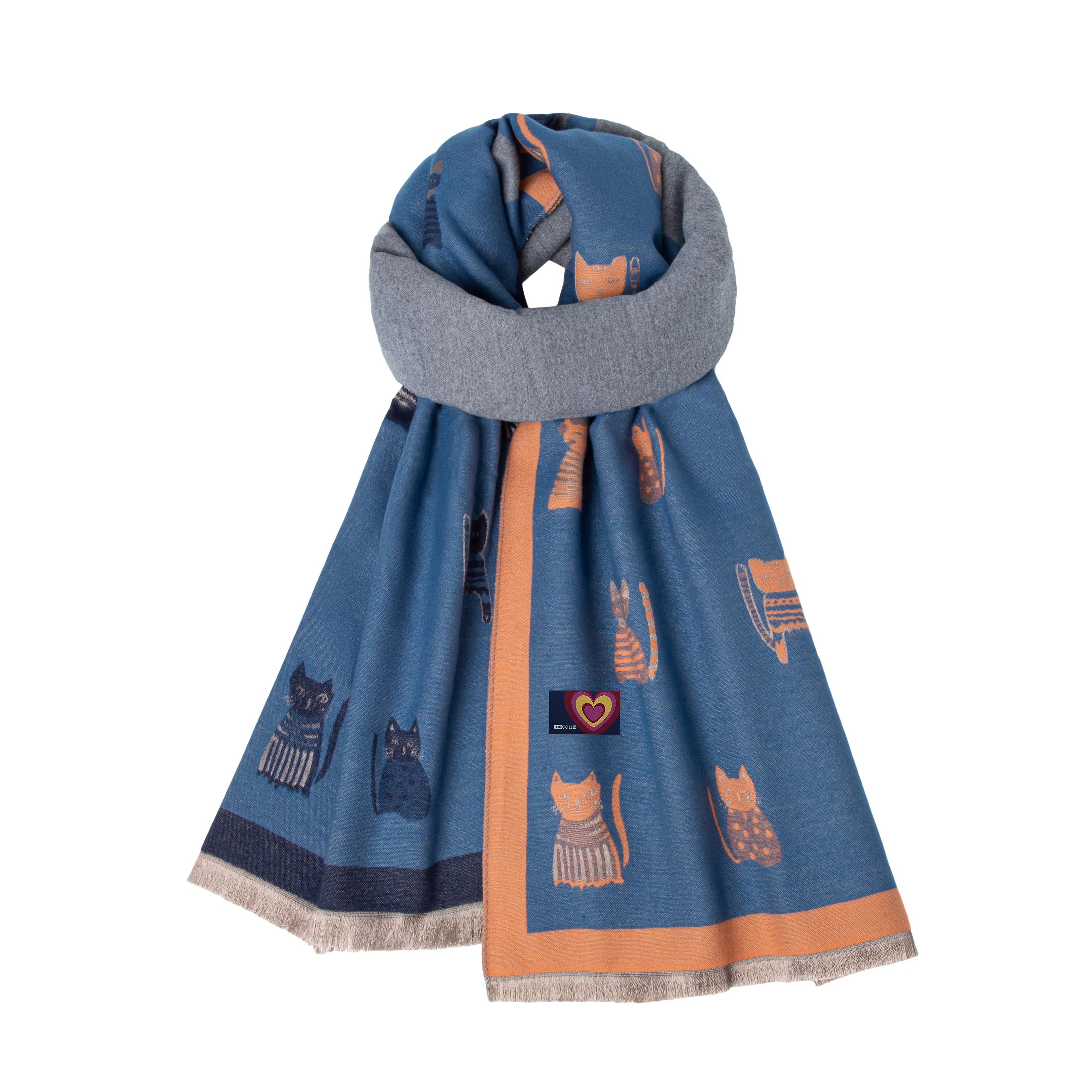 红豆 时尚独特设计猫咪图案温暖舒适礼盒装 定制卡片代写 涤纶 绒线围巾 男女同款情侣款