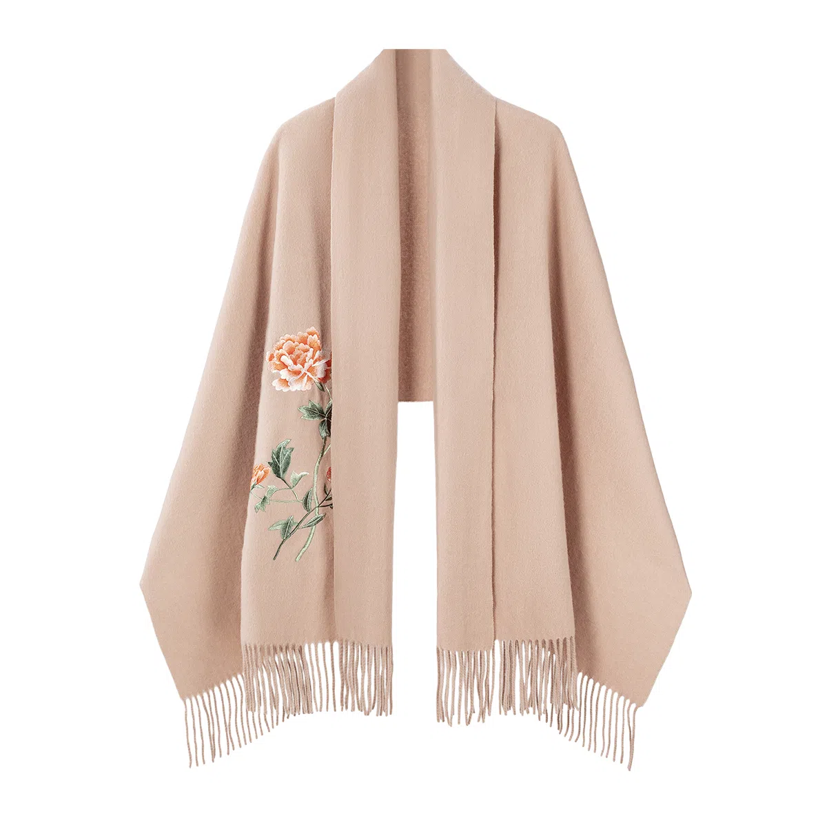 一米画纱 新中式传统盘扣精致古风花卉刺绣两用外搭加厚保暖旗袍晚礼服披风多功能优雅 绵羊毛 披肩 女款