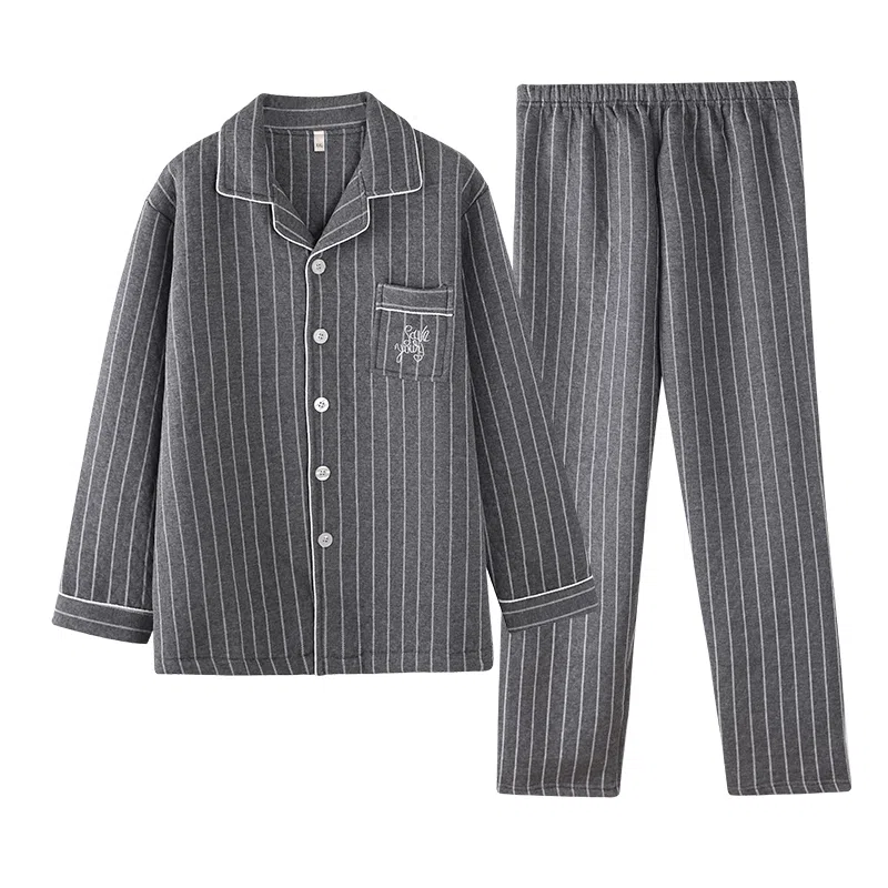 莫代尔 休闲简约舒适保暖翻领开衫蓄热轻盈亲肤柔软可外穿的家居服睡衣套装 男款