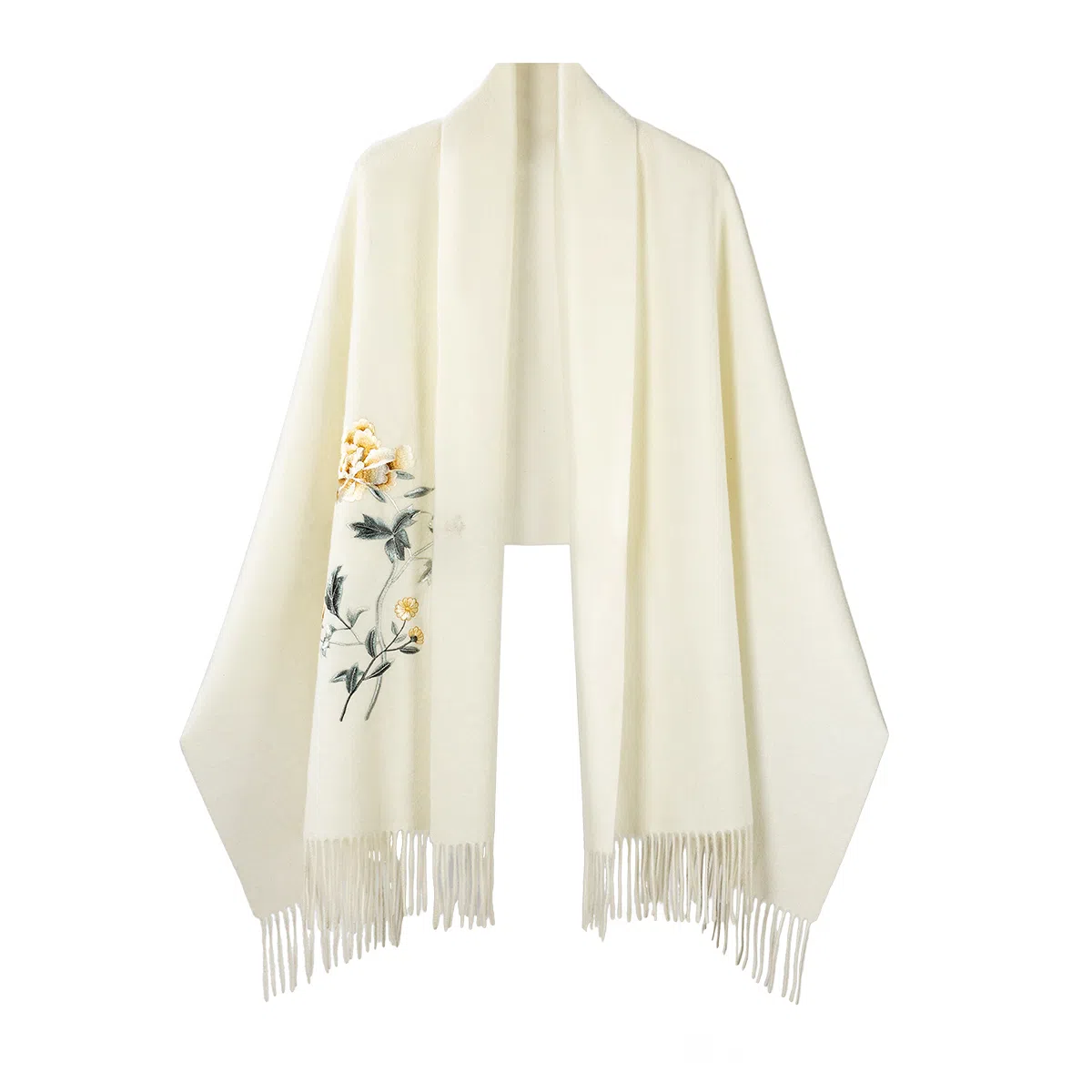 一米画纱 新中式传统盘扣精致古风花卉刺绣两用外搭加厚保暖旗袍晚礼服披风多功能优雅 绵羊毛 披肩 女款