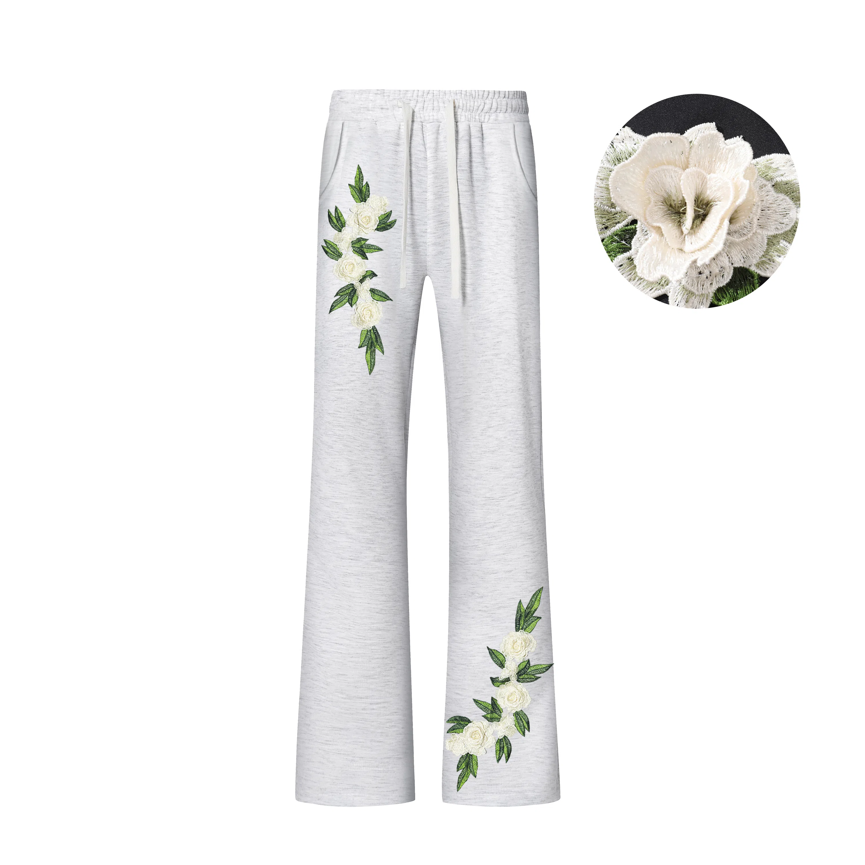 布客行 美式复古垂感高街亲肤透气直筒弯刀针织运动卫裤子百搭阔腿花卉显高显瘦显腿弹力微喇休闲裤 男女同款