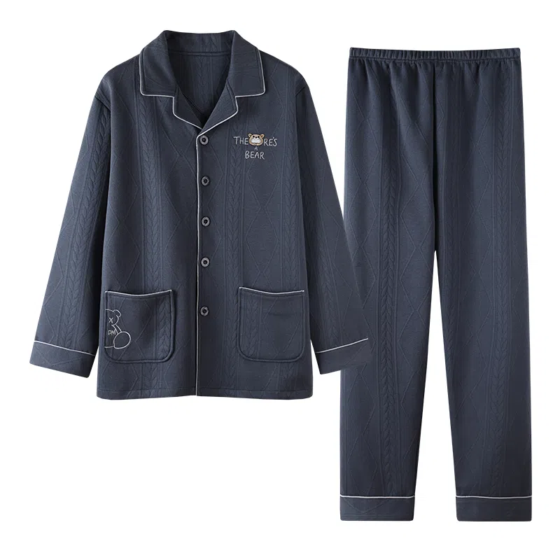 莫代尔 保暖个性时尚气质翻领开衫百搭舒适柔软细腻可外穿的家居服睡衣套装 男款