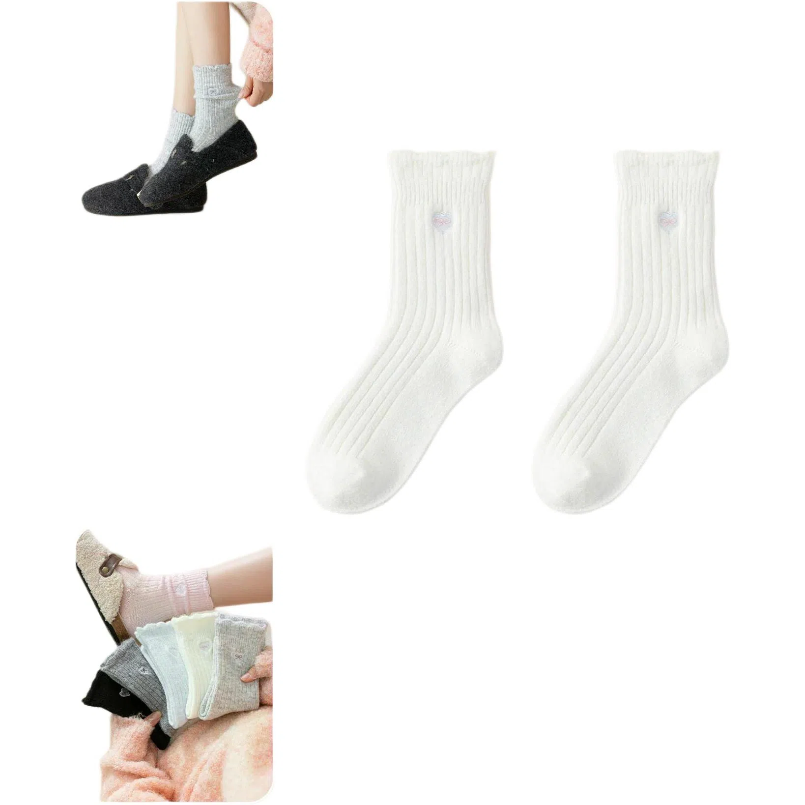 妮轻 羊毛秋冬保暖纯色简约中筒袜 女款