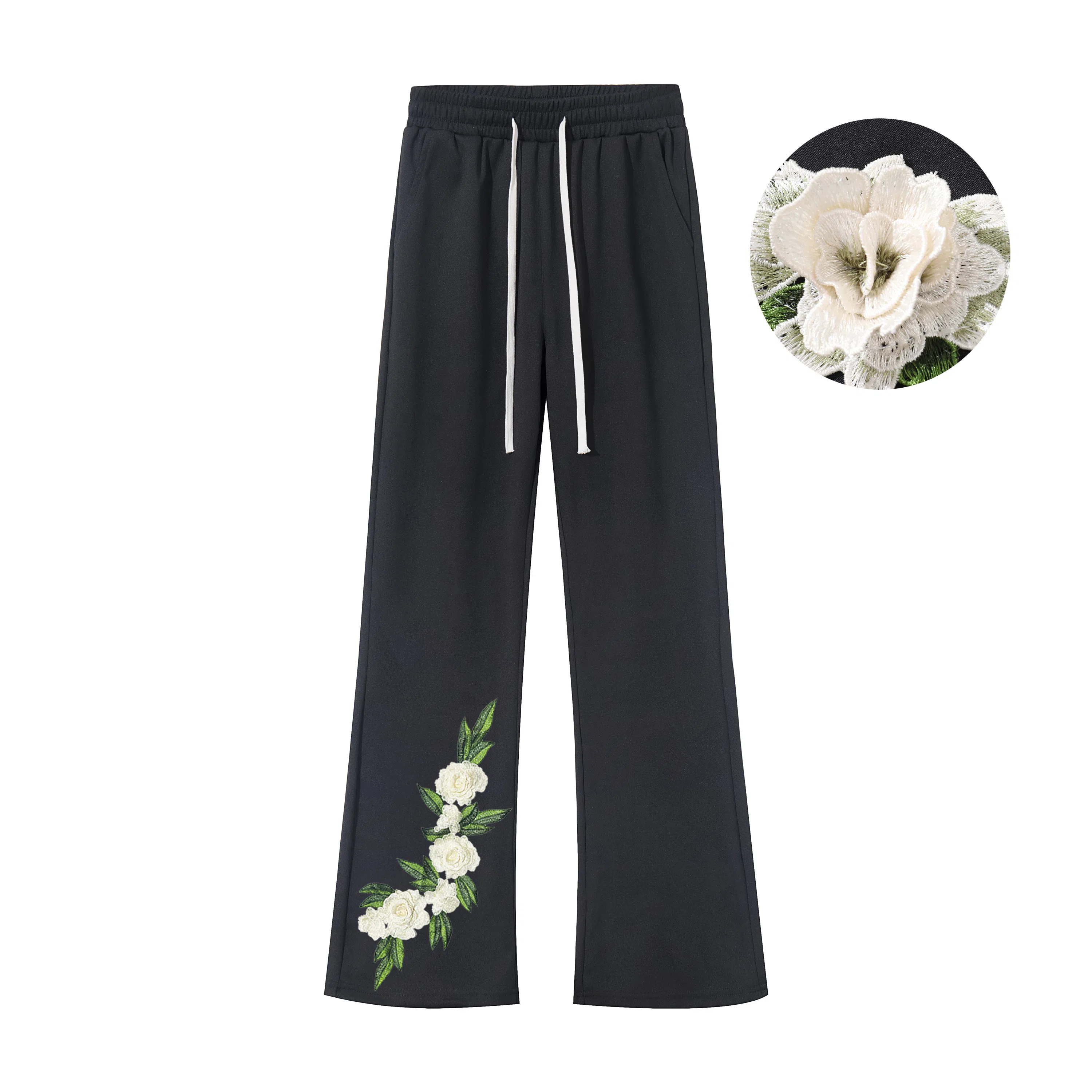 布客行 文艺风美式复古高街亲肤透气直筒弯刀针织运动卫裤子百搭阔腿花卉显高显瘦显腿弹力微喇休闲裤 男女同款