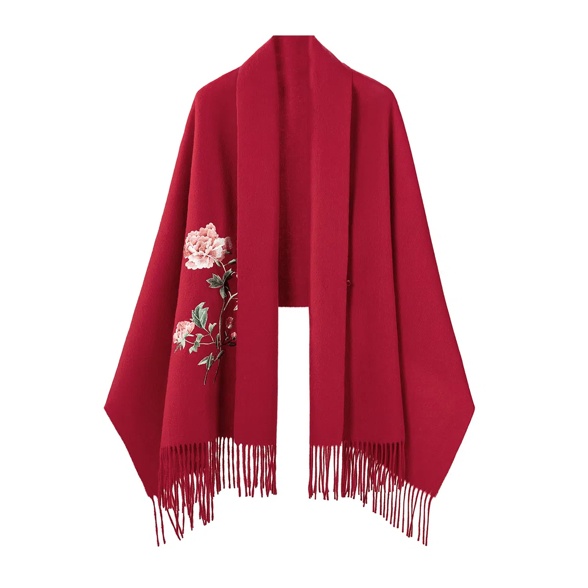 一米画纱 新中式传统盘扣精致古风花卉刺绣两用外搭加厚保暖旗袍晚礼服披风多功能优雅 绵羊毛 披肩 女款