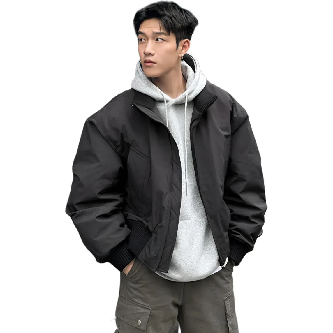 徐百货  春秋款美式潮牌双拉链立领飞行员夹克潮流宽松教练休闲工装外套棒球服 男款