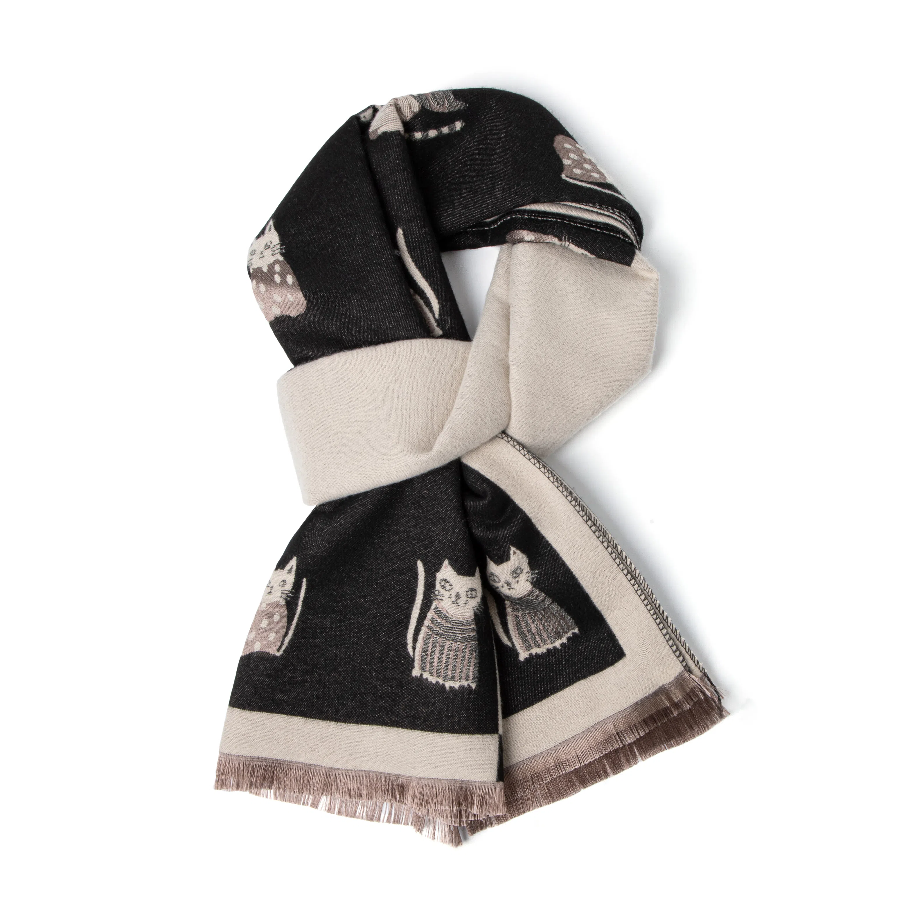 红豆 时尚独特设计猫咪图案温暖舒适礼盒装 定制卡片代写 涤纶 绒线围巾 男女同款情侣款