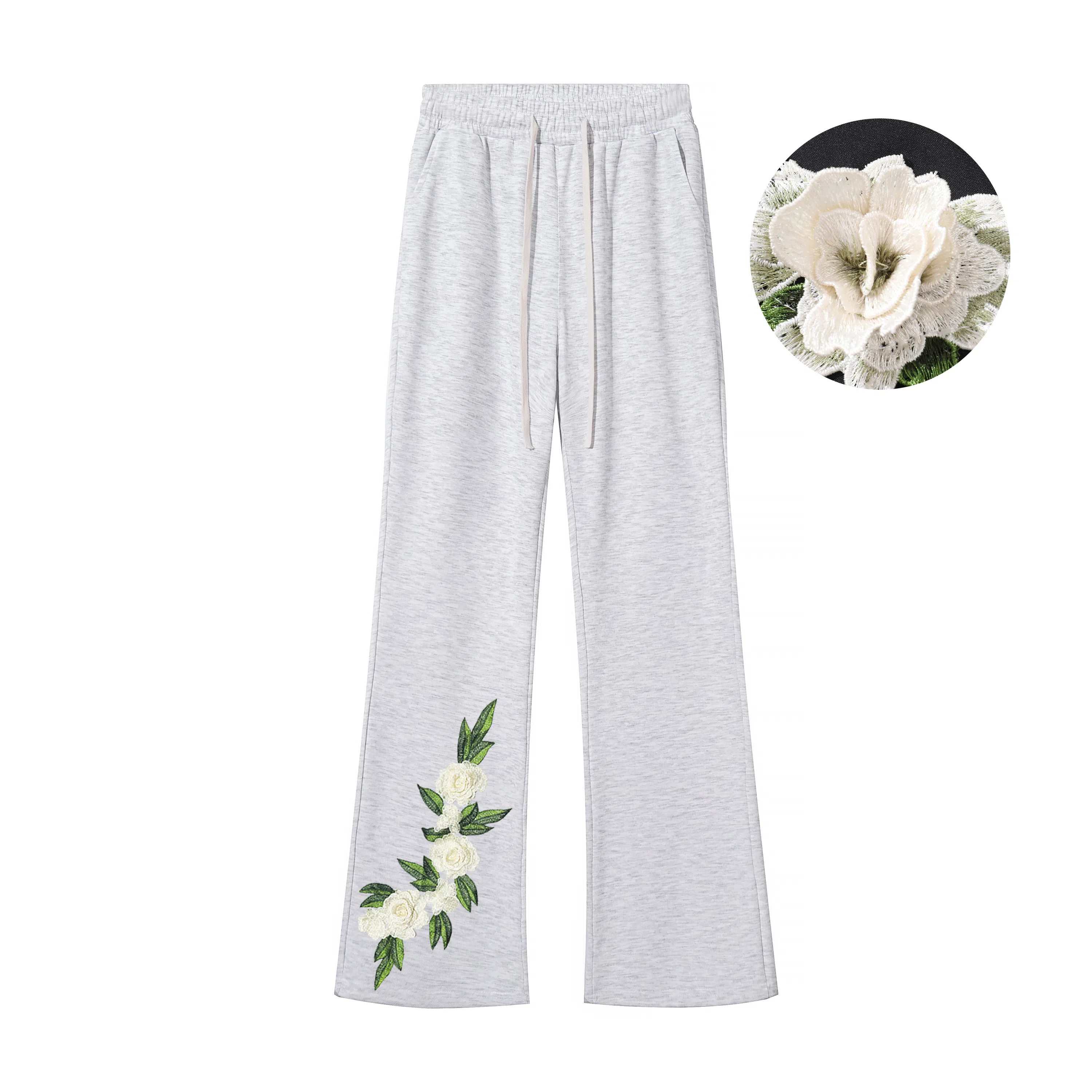 布客行 文艺风美式复古高街亲肤透气直筒弯刀针织运动卫裤子百搭阔腿花卉显高显瘦显腿弹力微喇休闲裤 男女同款