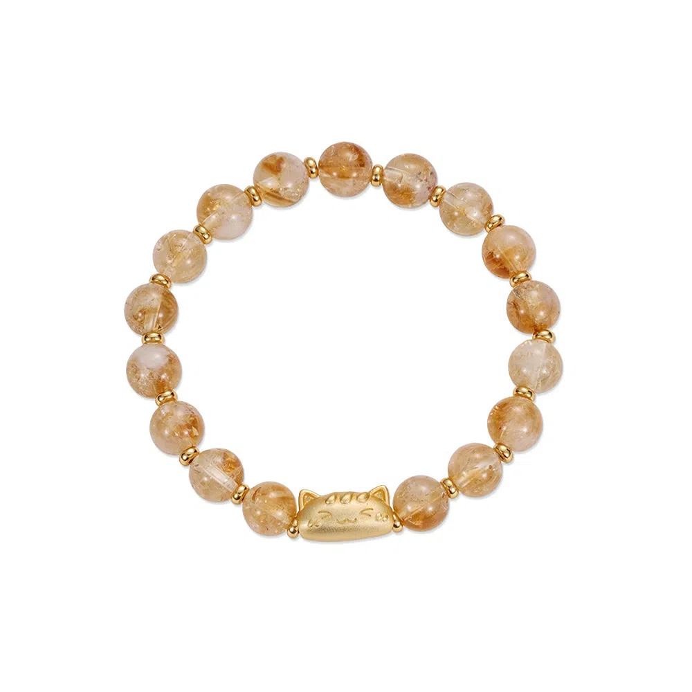 【S925银 福气满满】 七七银饰  法棍猫 萌趣甜美可爱童真招财小猫咪 轻奢精致时尚优雅 童话梦幻 小众简约  黄水晶 手链 女款