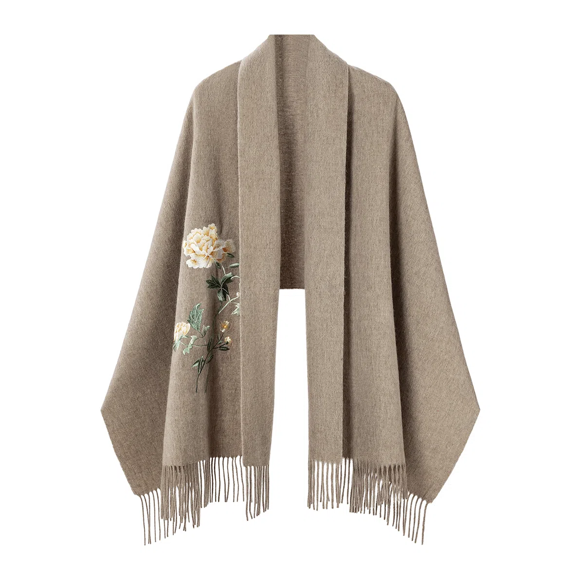 一米画纱 新中式传统盘扣精致古风花卉刺绣两用外搭加厚保暖旗袍晚礼服披风多功能优雅 绵羊毛 披肩 女款