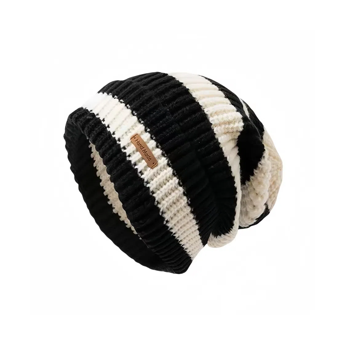 恩僾德 条纹字母宽松大头围高颜值显脸小子女秋冬天保暖护耳百搭针织堆堆帽 腈纶 绒线帽 男女同款情侣款