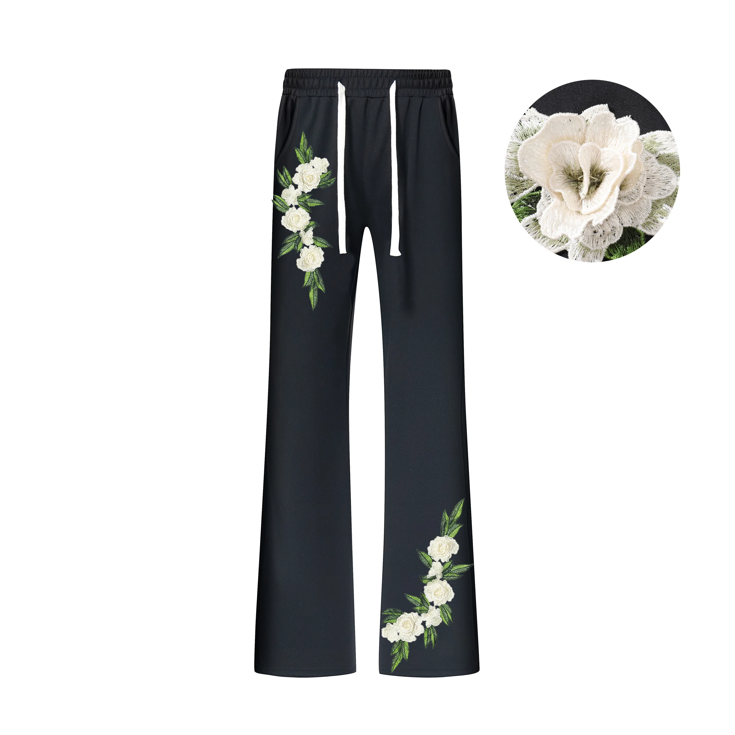 布客行 美式复古垂感高街亲肤透气直筒弯刀针织运动卫裤子百搭阔腿花卉显高显瘦显腿弹力微喇休闲裤 男女同款