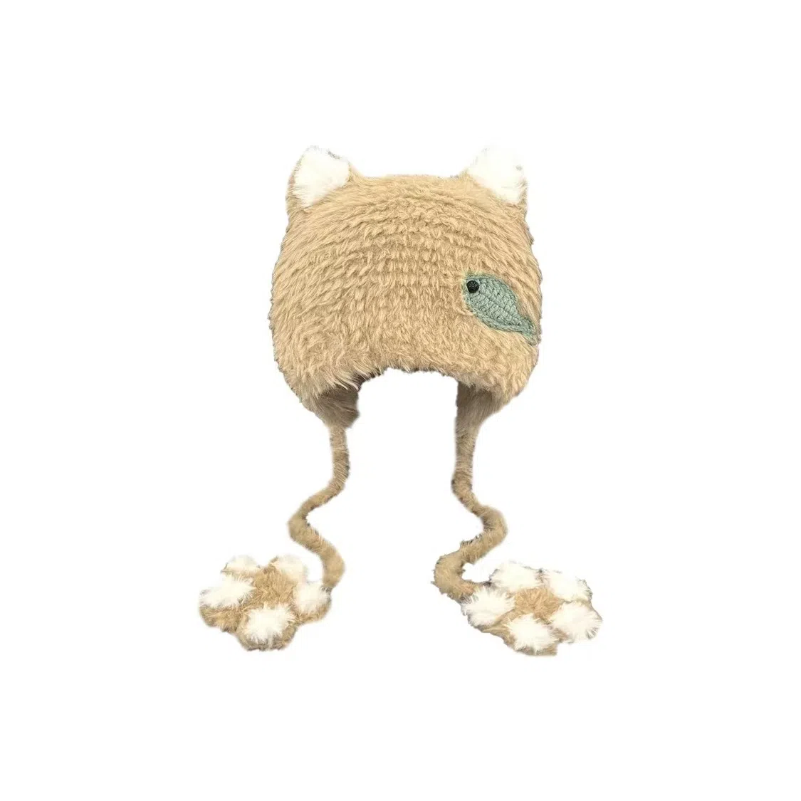 恩僾德 可爱小猫爪毛绒护耳手工针织卡通骑行保暖百搭包头 涤纶 绒线帽 男女同款情侣款