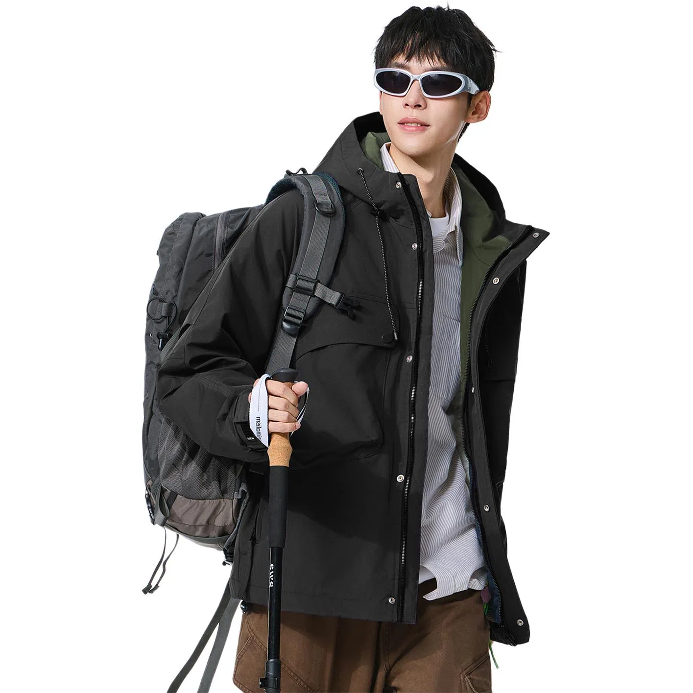 协协乐 户外登山情侣款三防面料拉链开衫连帽外套休闲百搭青少年痞帅工装拼接氛围感小众设计款夹克 男款