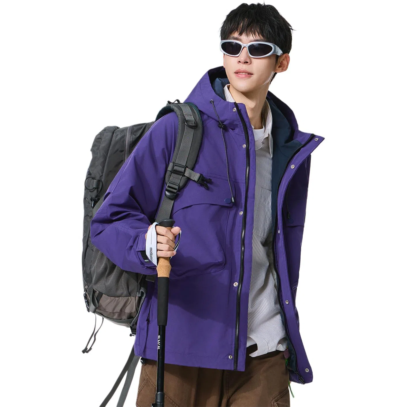 协协乐 户外登山情侣款三防面料拉链开衫连帽外套休闲百搭青少年痞帅工装拼接氛围感小众设计款夹克 男款