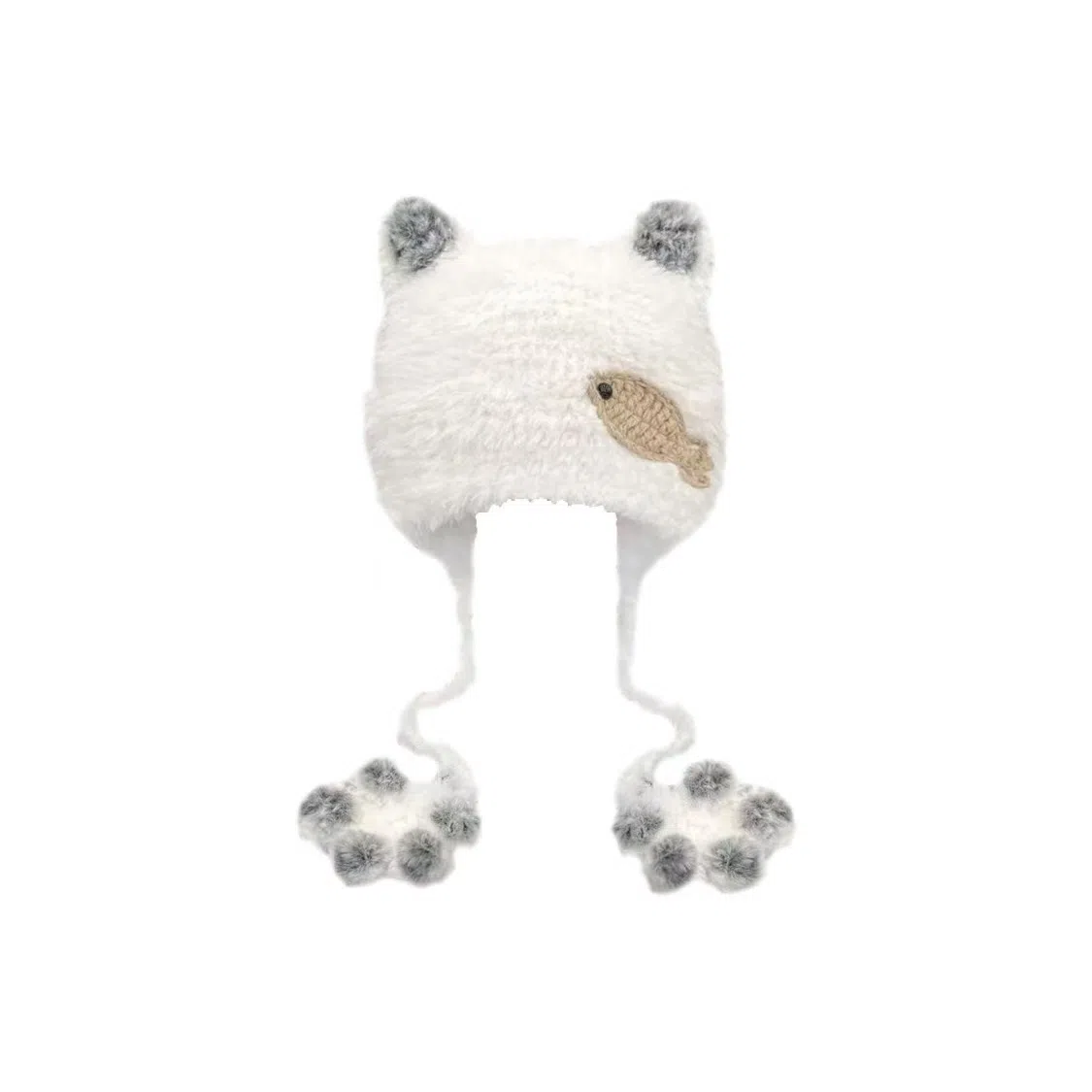 恩僾德 可爱小猫爪毛绒护耳手工针织卡通骑行保暖百搭包头 涤纶 绒线帽 男女同款情侣款