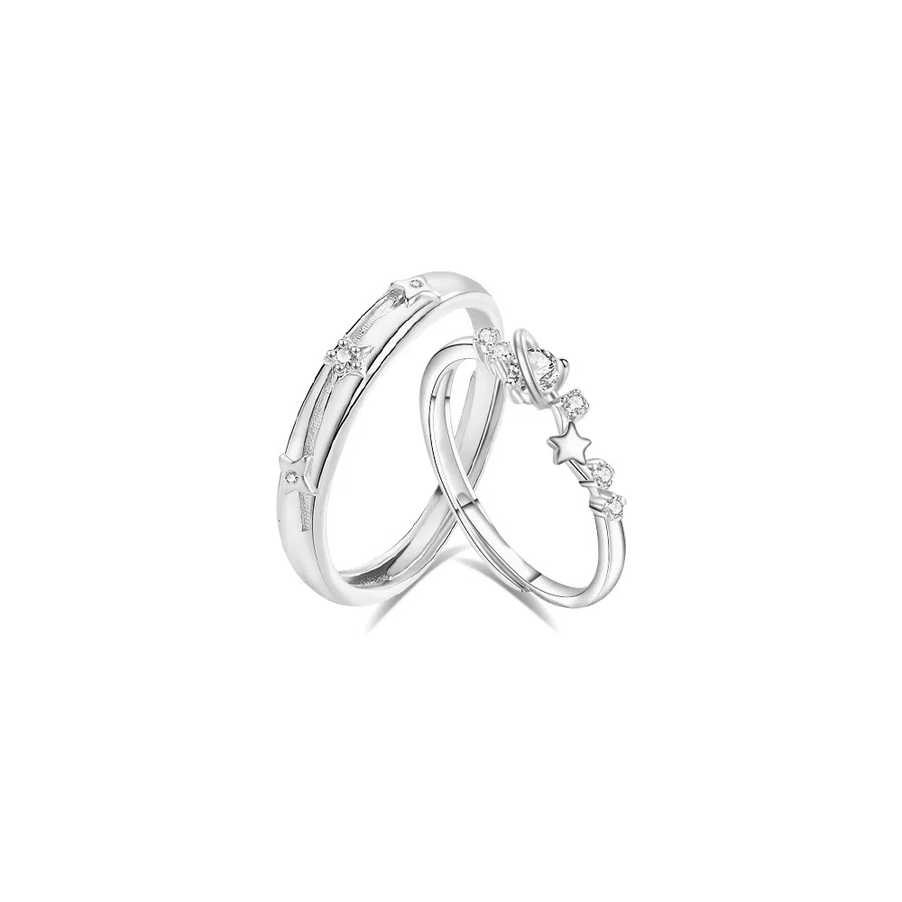 【纯银999】 凤祥囍事 老凤祥 经典百搭小众设计简约精致闪耀星球爱意满满学生日常轻奢甜蜜高级感开口可调节 足银 戒指 男女同款情侣款