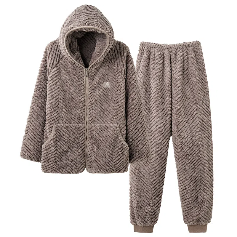 莫代尔 珊瑚绒男法兰绒冬老人男士老年人可外穿居家服中老年睡衣套装 男款