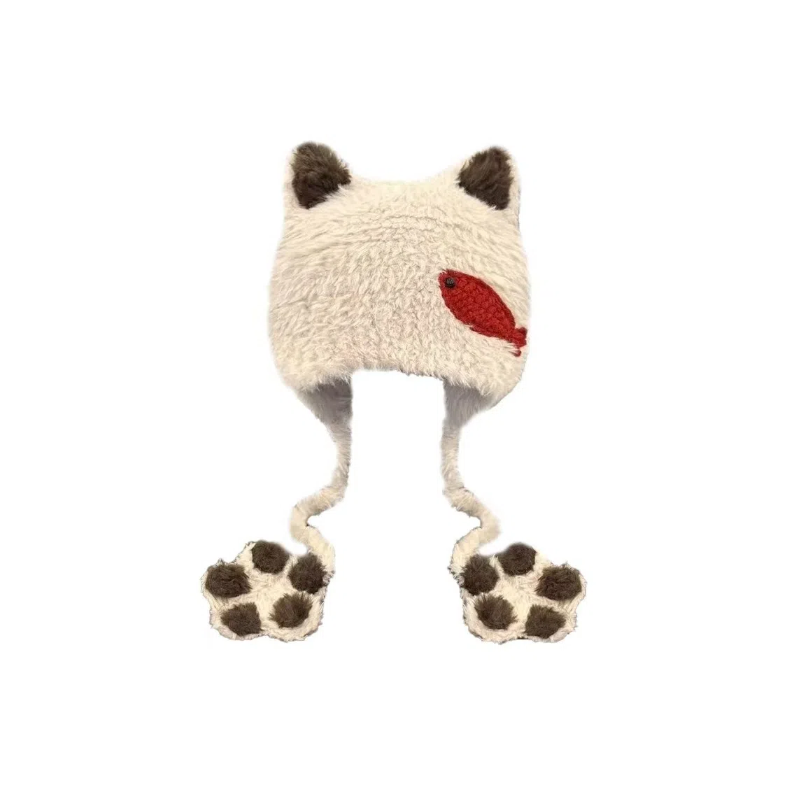 恩僾德 可爱小猫爪毛绒护耳手工针织卡通骑行保暖百搭包头 涤纶 绒线帽 男女同款情侣款