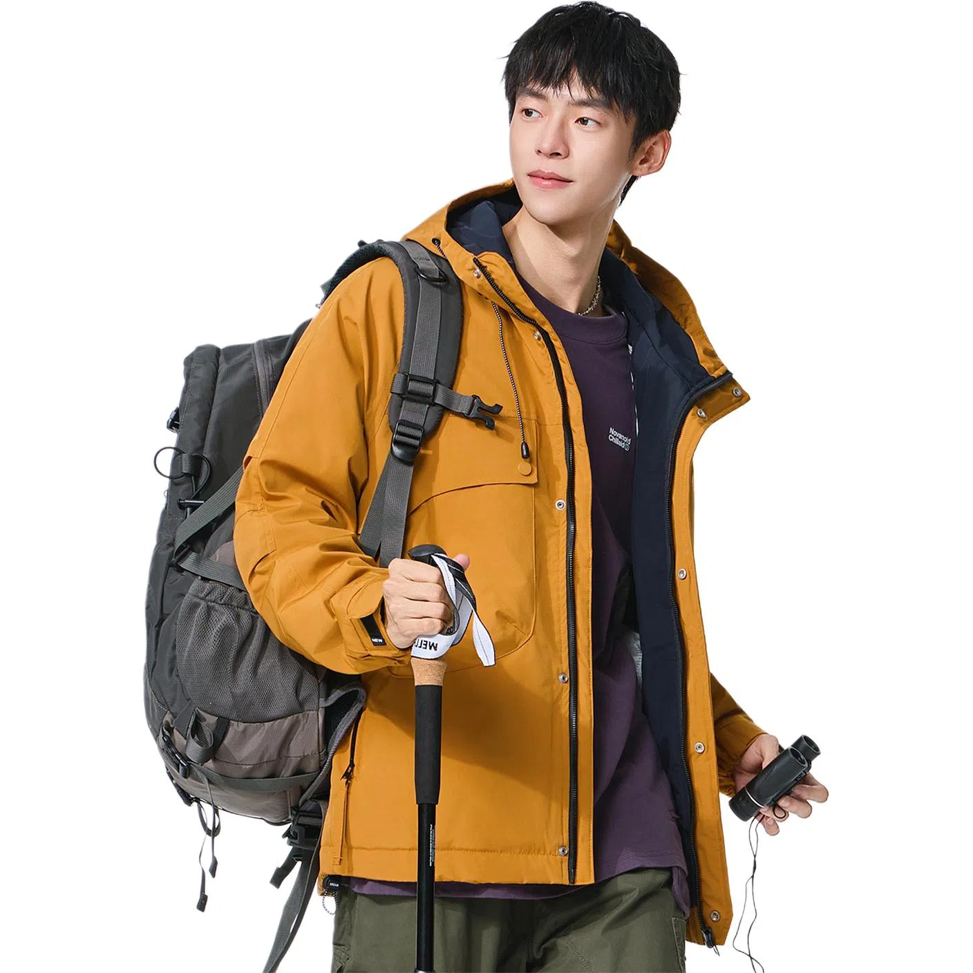 协协乐 户外登山情侣款三防面料拉链开衫连帽外套休闲百搭青少年痞帅工装拼接氛围感小众设计款夹克 男款