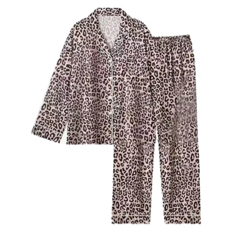 静英鸾 冬季时尚豹纹简约风德绒加厚保暖翻领家居服睡衣套装 女款