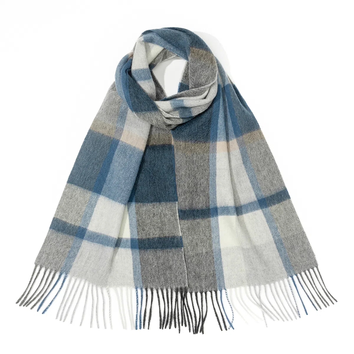 一米画纱 柔软亲肤长款加厚保暖时尚休闲气质格纹流苏潮流舒适 绵羊毛 绒线围巾 男女同款情侣款