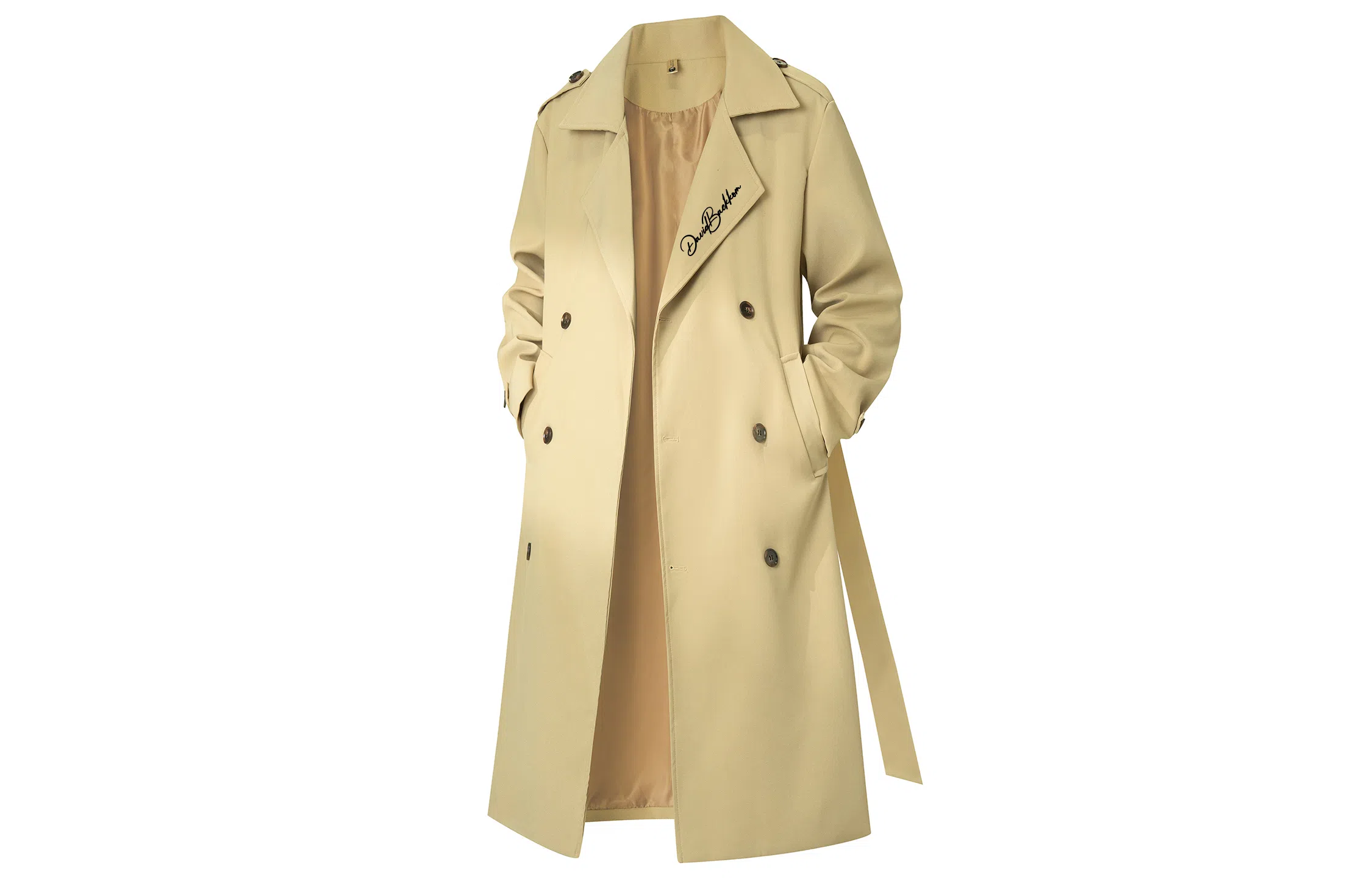 大卫贝肯 美式无性别主义高街简约基础中长款英伦高级感收腰系带设计痞帅纯色潮牌休闲宽松通勤百搭外套大衣 男女同款