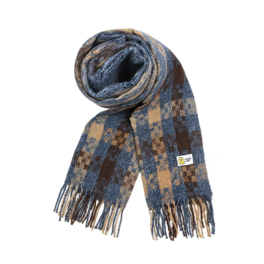 卡皮巴拉小黄豚 保暖高级感百搭格纹流苏设计氛围感加厚时尚温暖简约复古 聚酯纤维 绒线围巾 男女同款情侣款