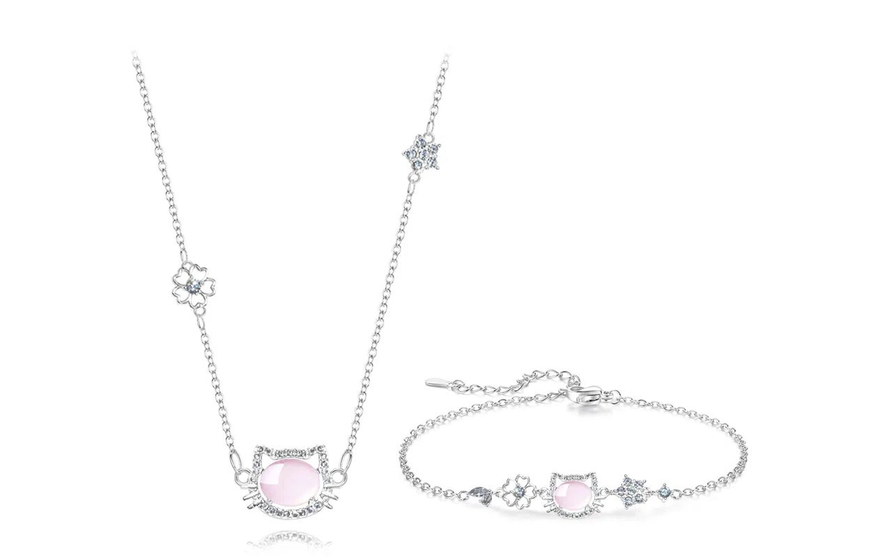 【闪钻可爱猫咪】 牧言 在逃公主系列森系甜美小众设计高级感 精致浪漫璀璨爆闪招财猫星星镂空桃花百搭可调节 好运 琉璃 玉石项链 女款