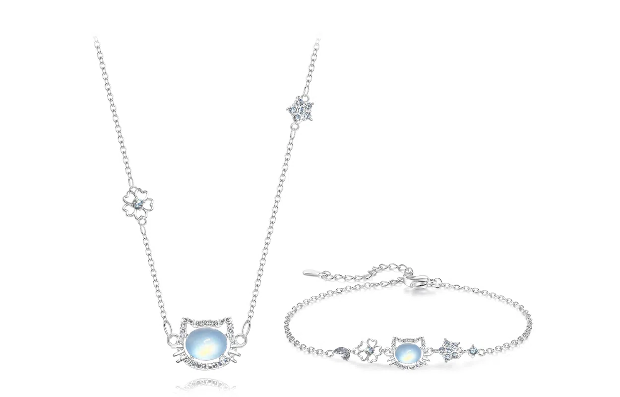 【闪钻可爱猫咪】 牧言 在逃公主系列森系甜美小众设计高级感 精致浪漫璀璨爆闪招财猫星星镂空桃花百搭可调节 好运 琉璃 玉石项链 女款