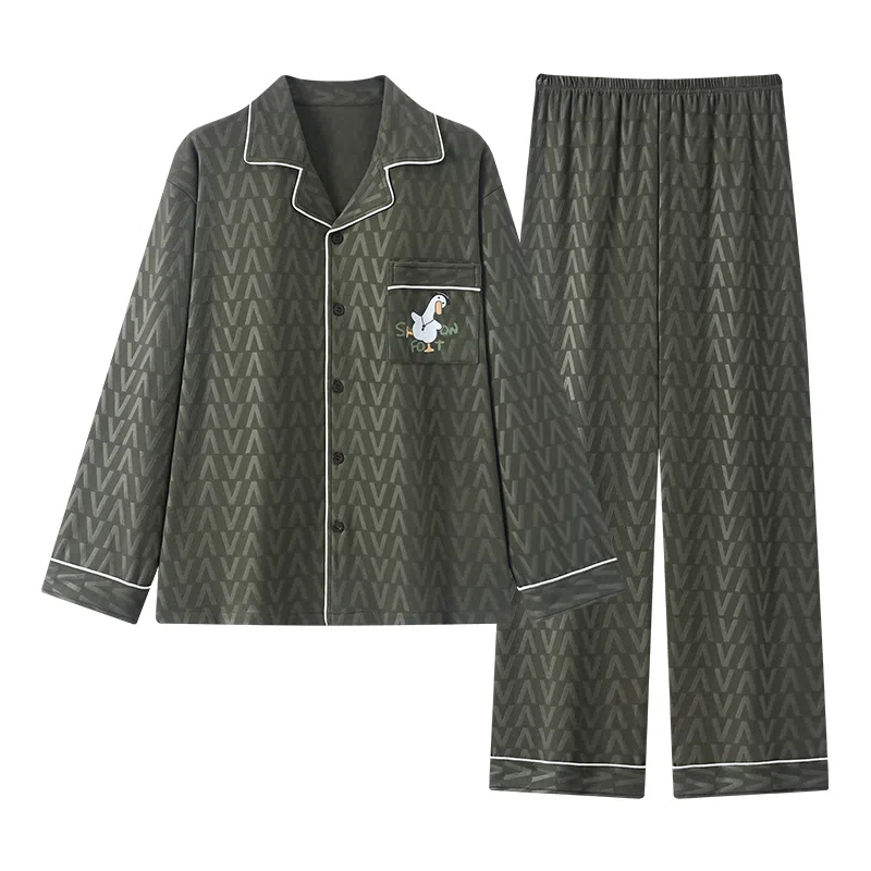 静英鸾 翻领休闲简约时尚卡通鸭子亲肤舒适可外穿家居服睡衣套装 男款