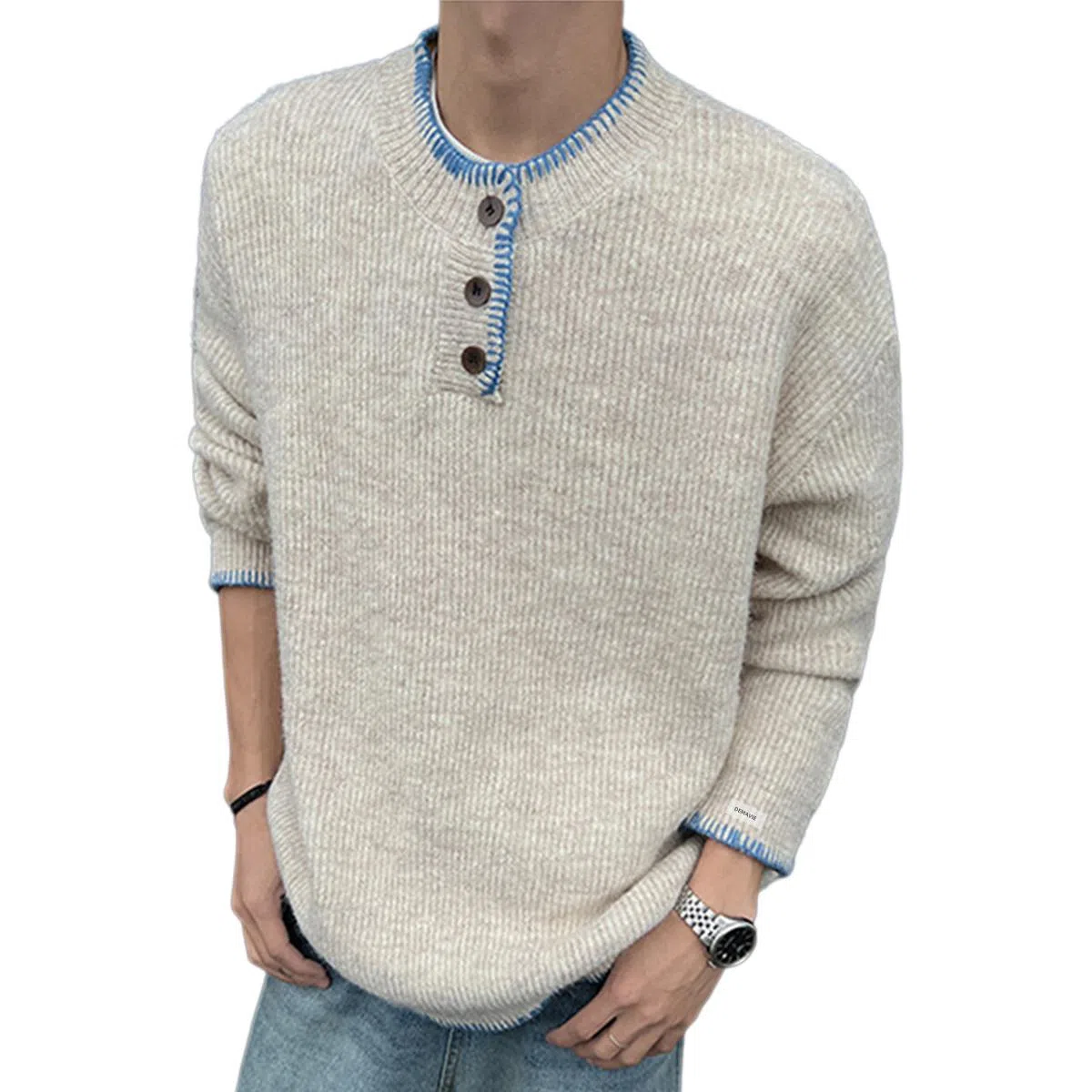 DEMAVIE Henry Collar Pullover