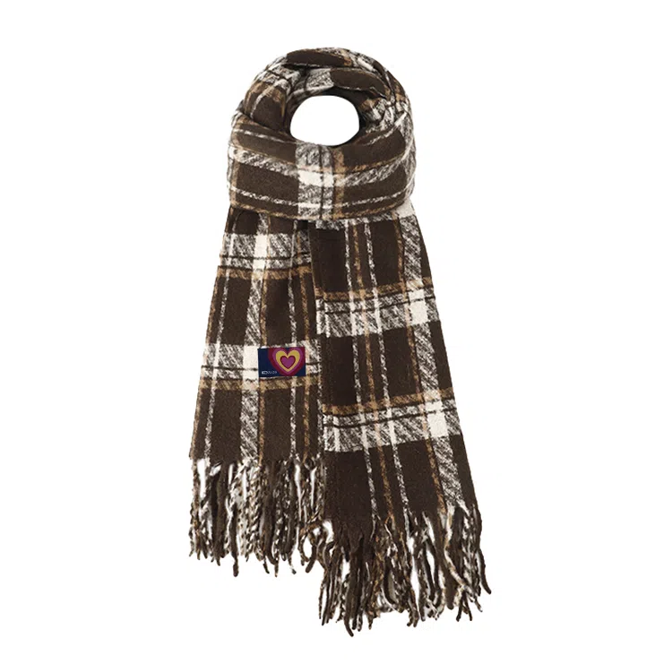 红豆 韩版复古格子百搭保暖 涤纶 绒线围巾 男女同款情侣款