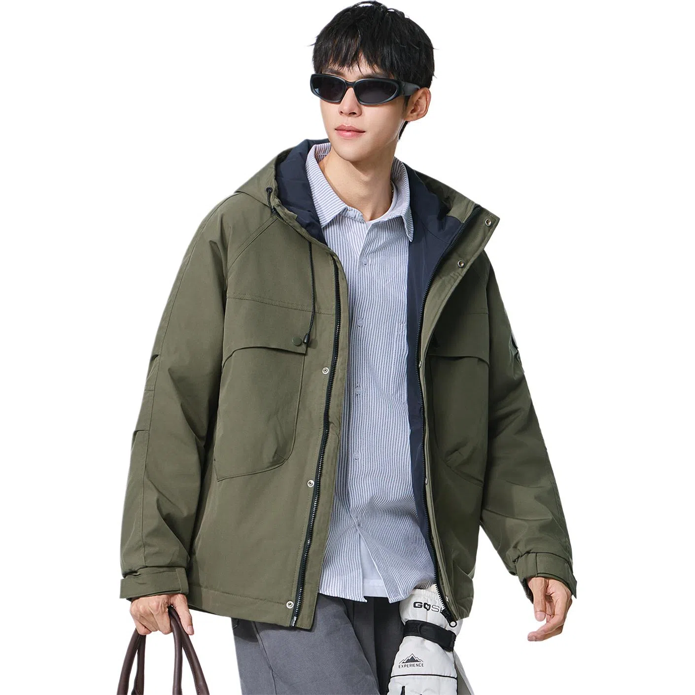 协协乐 户外登山情侣款三防面料拉链开衫连帽外套休闲百搭青少年痞帅工装拼接氛围感小众设计款夹克 男款