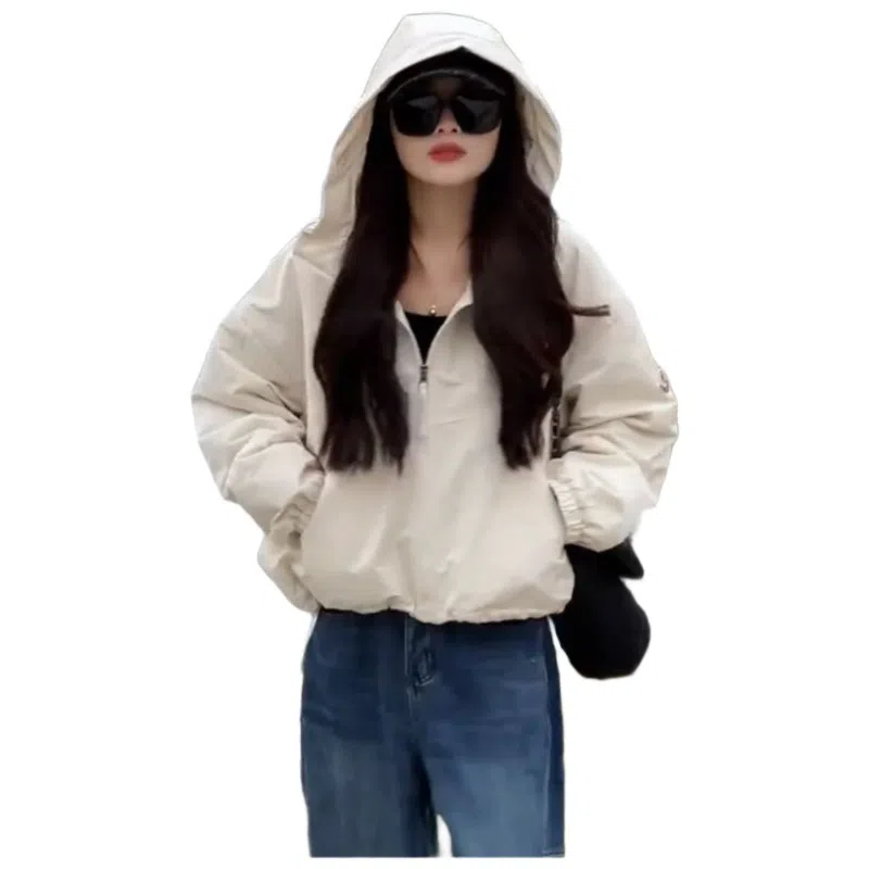 邦固依品 高级感连帽短款外套女春季小个子宽松显瘦冲.锋衣薄上衣夹克 女款