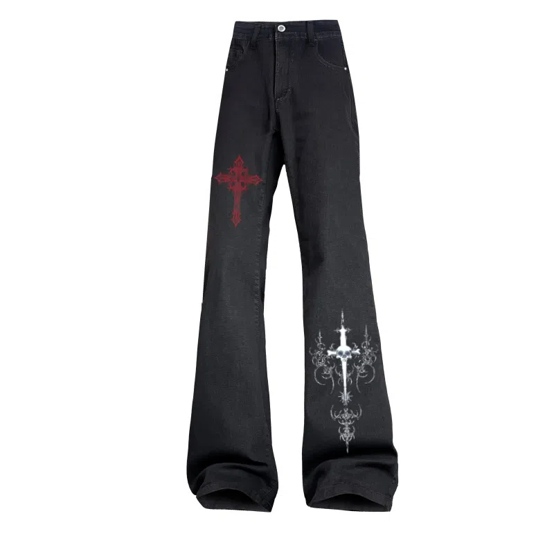 AMBER LIGHT Cross Skull Denim Pants