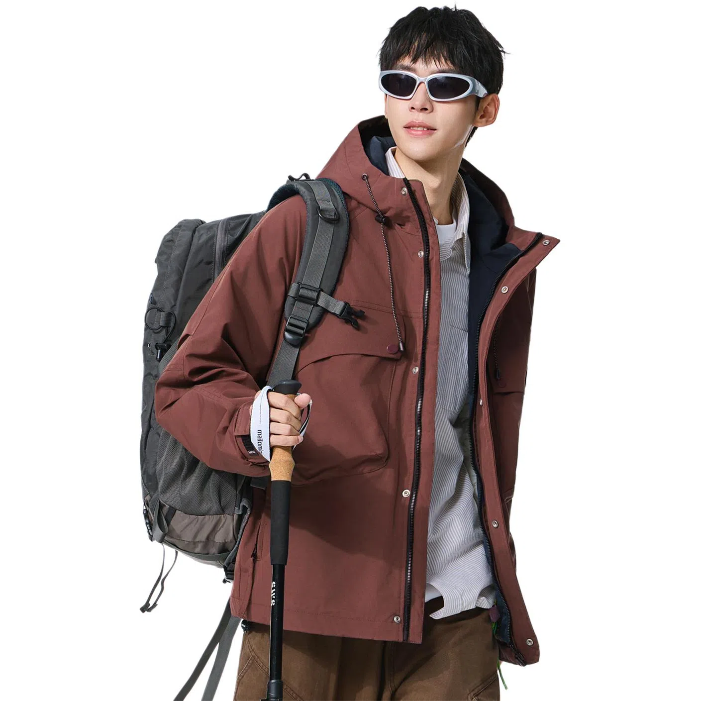 协协乐 户外登山情侣款三防面料拉链开衫连帽外套休闲百搭青少年痞帅工装拼接氛围感小众设计款夹克 男款